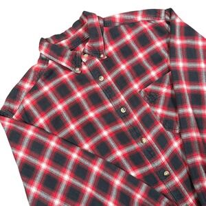 Woolrich Flannel Mens Large Red Black Plaid Button Down Cotton Casual Shirt